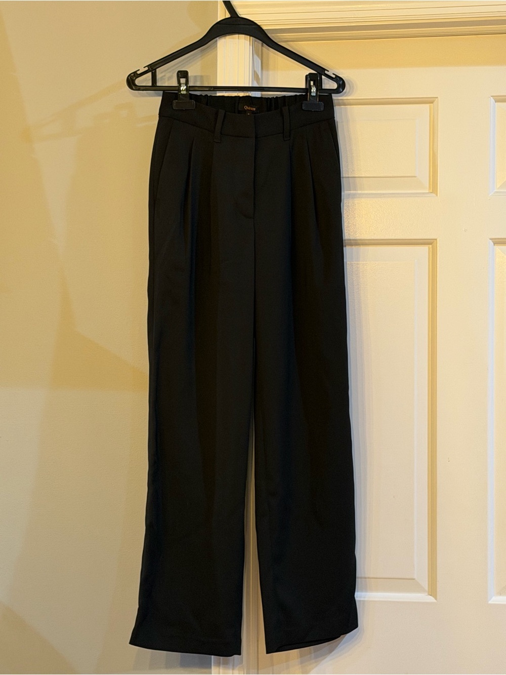 Quince Black Wide-Leg Pleated Dress Pants